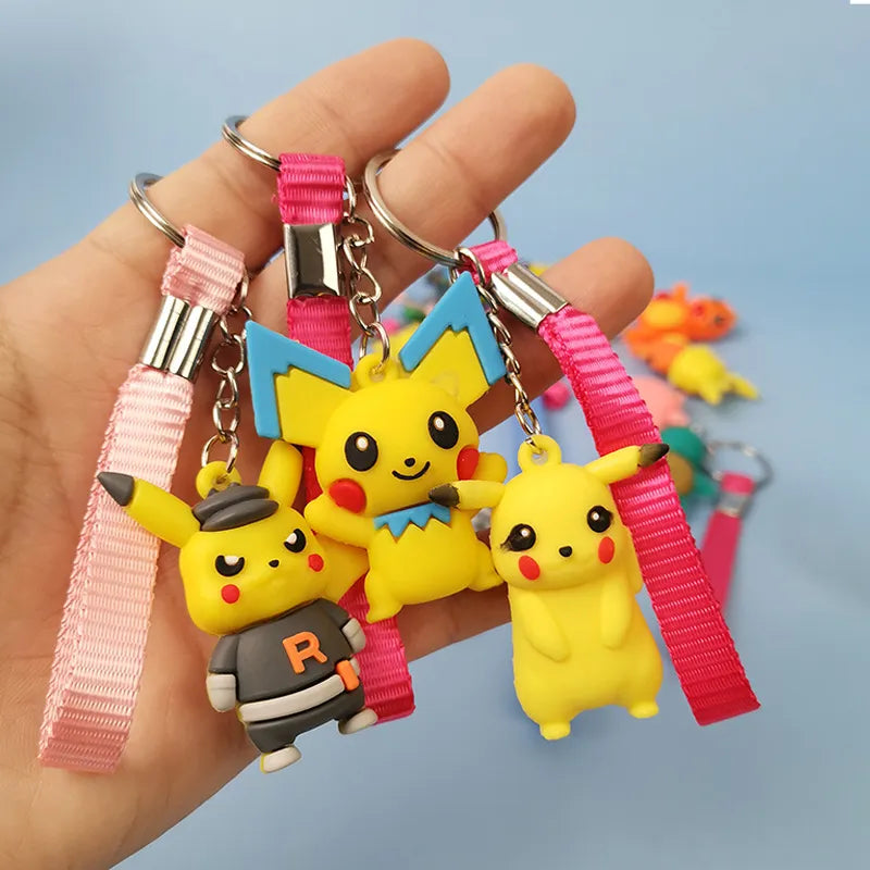 24Pcs/Set Random Pokemon Keychain Kawaii Pikachu Keyring Cute Action Figures for Children Toys Gifts Pendant