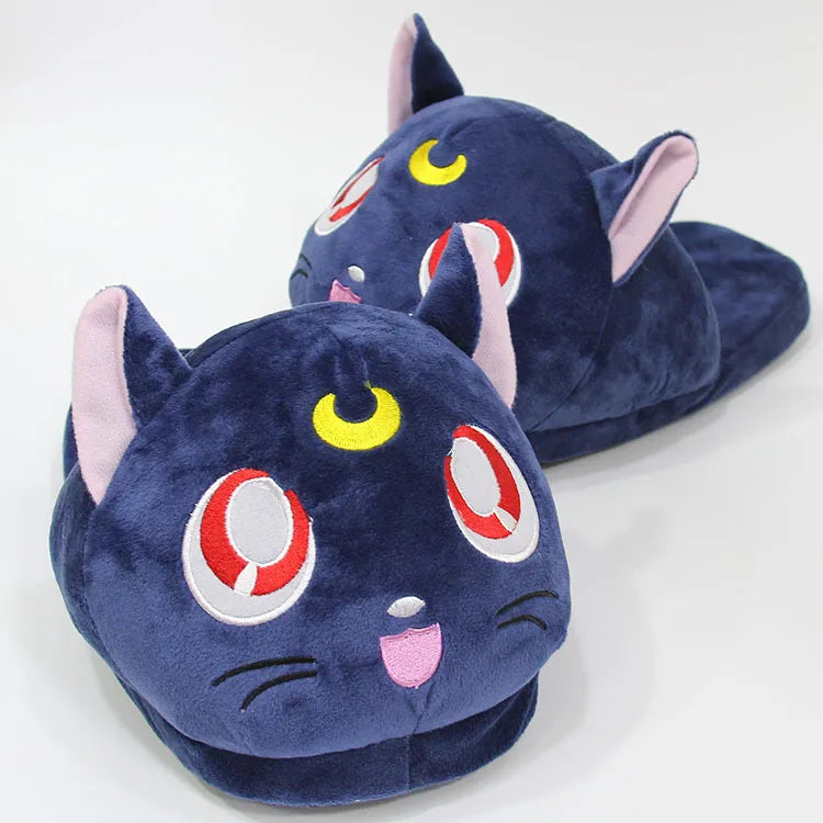 28cm Anime Sailor Moon Luna Cat Plush Toys Home House Winter Slippers Indoor Shoes Women Gifts