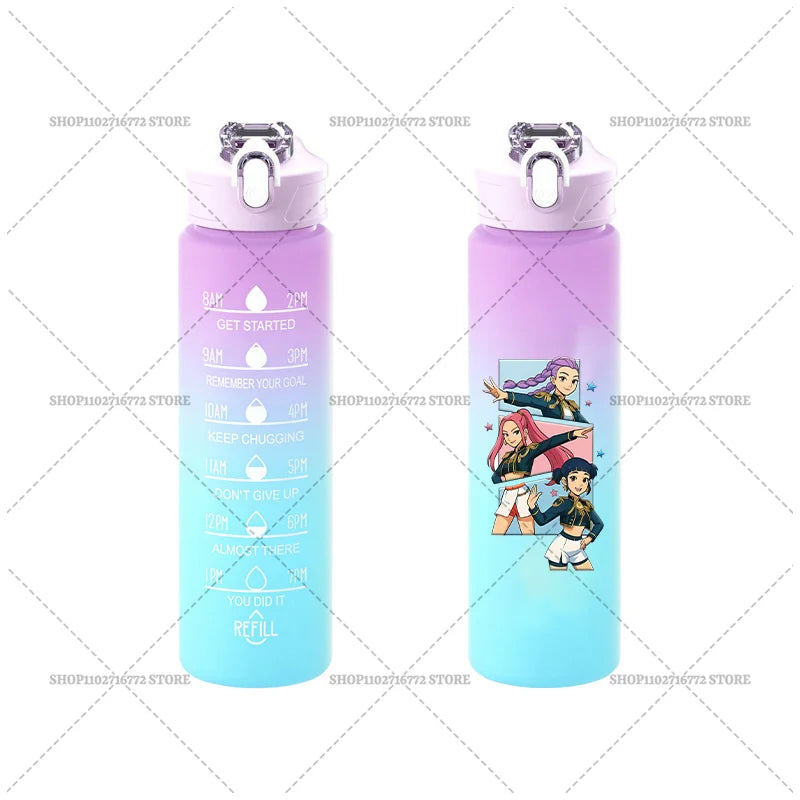 750ML KPop Demon Hunters Gradient Color Water Cup HUNTRIX Rumi Mira Zoey Jinu Drinking Bottle Saja Boys Tiger Kid Birthday Gift