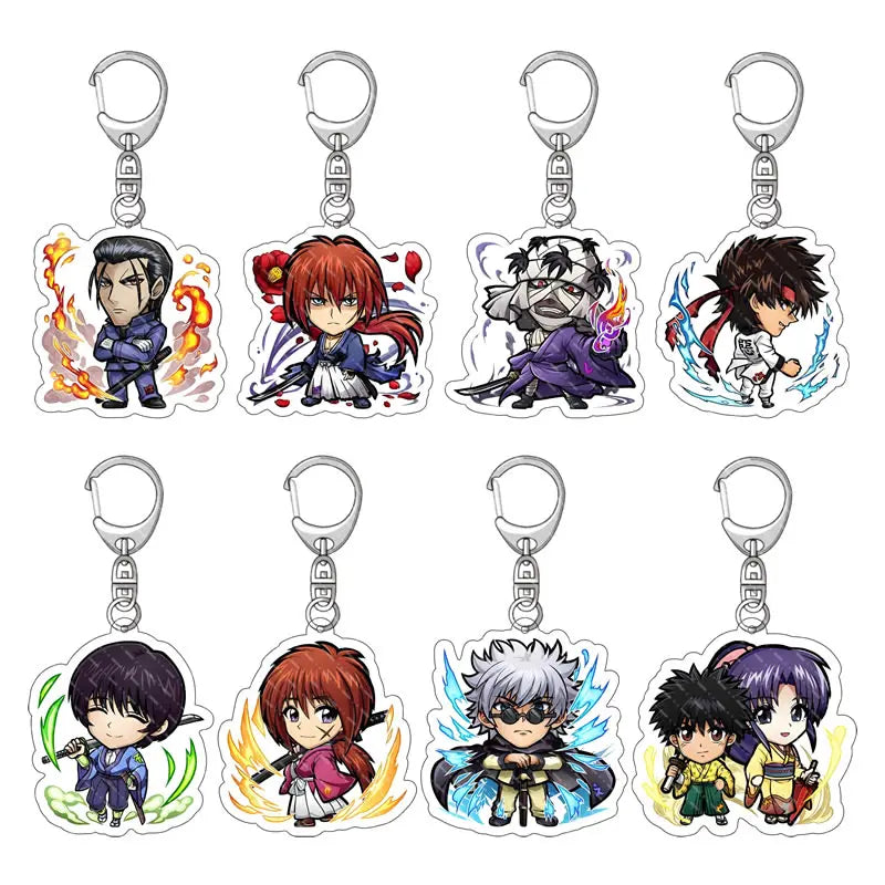 10 Styles Rurouni Kenshin Keychain Double Sided Acrylic Cartoon Key Chain Pendant Anime Accessories Keyring Fans Gift