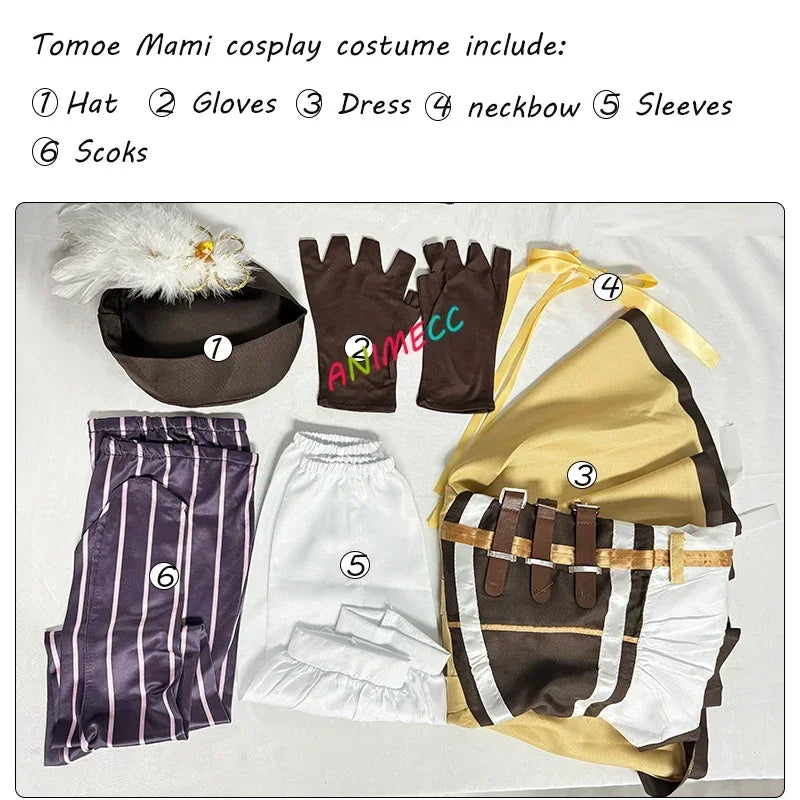 ANIMECC in Stock XS-3XL Tomoe Mami Cosplay Puella Magi Madoka Magica Combats Wig Hat Anime Halloween Party Uniform for Women