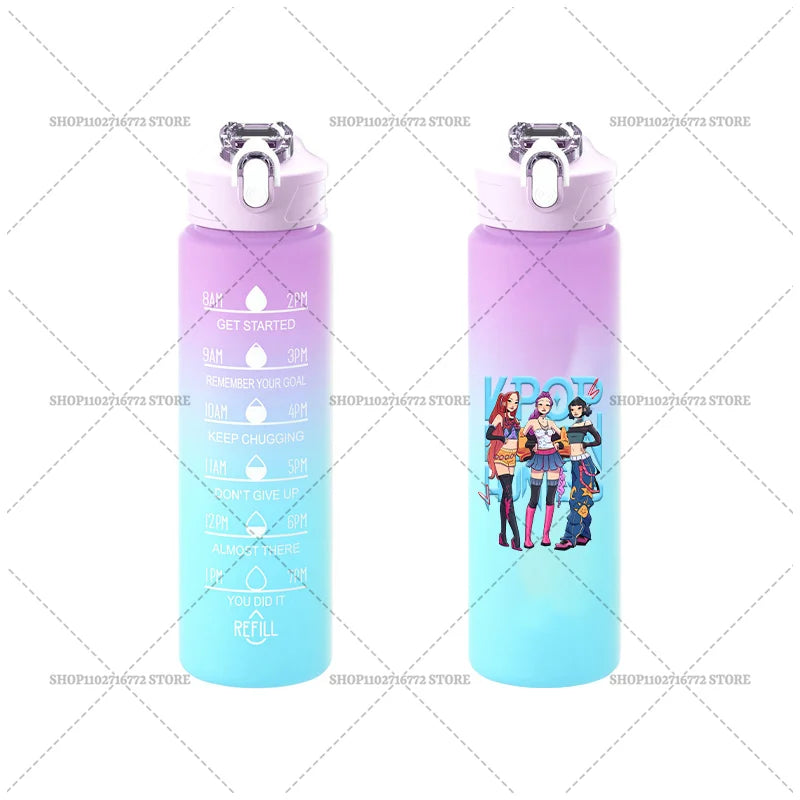 750ML KPop Demon Hunters Gradient Color Water Cup HUNTRIX Rumi Mira Zoey Jinu Drinking Bottle Saja Boys Tiger Kid Birthday Gift