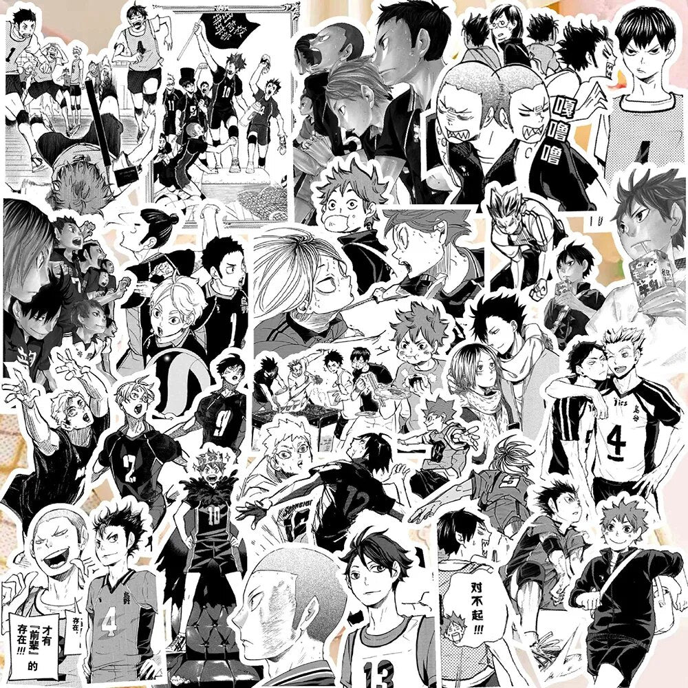 10/30/68PCS Black White Haikyuu!! Anime Stickers Decoration Suitcase Scrapbooking Laptop Phone Stationery Japan Manga Kid Toy