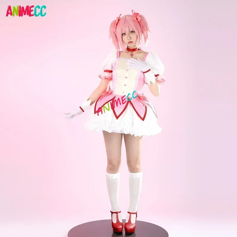 ANIMECC in Stock XS-2XL Kaname Madoka Cosplay Combats Costume Wig Anime Madoka Magica Halloween Party Outfits for Women