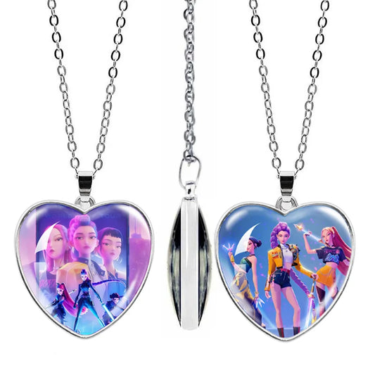 Kpop Demon Hunters Necklace Movie Anime Glass Heart Pendant Women Charms Accessories Creative Cosplay Girl Birthday Gift Jewelry