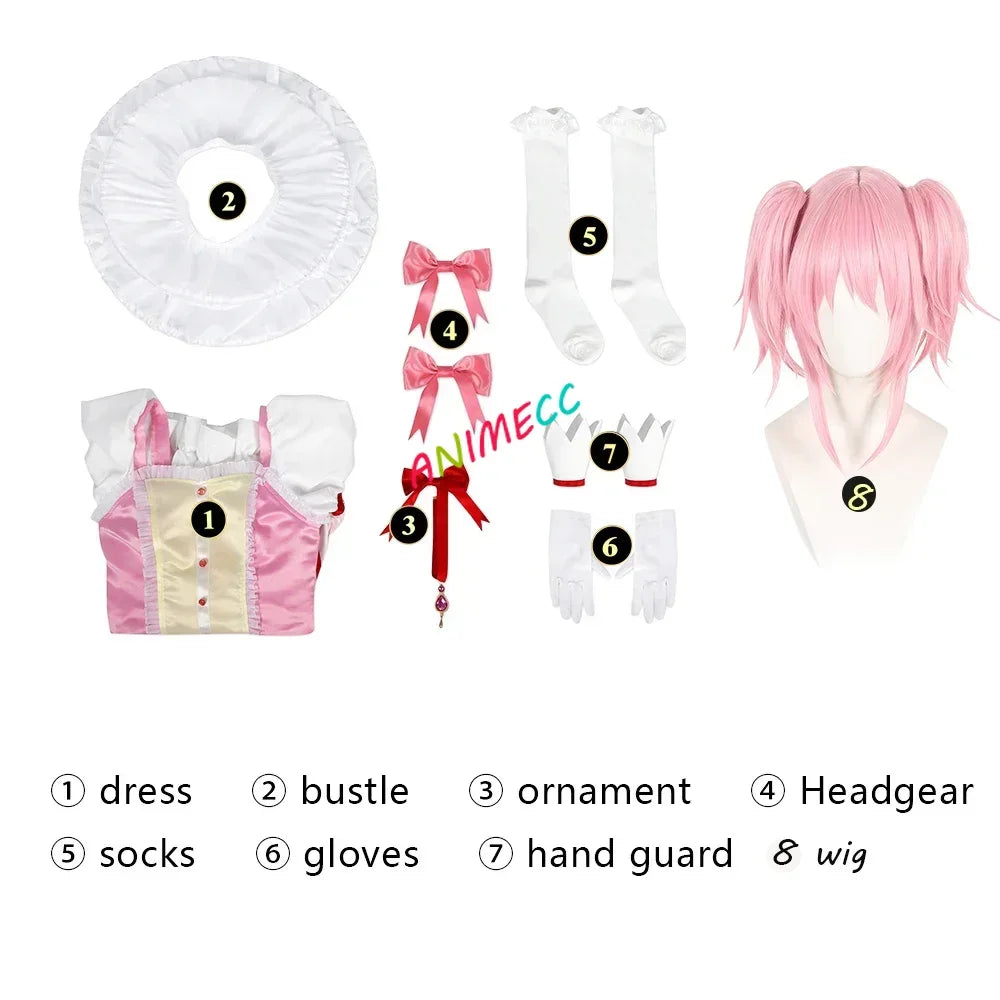 ANIMECC in Stock XS-2XL Kaname Madoka Cosplay Combats Costume Wig Anime Madoka Magica Halloween Party Outfits for Women