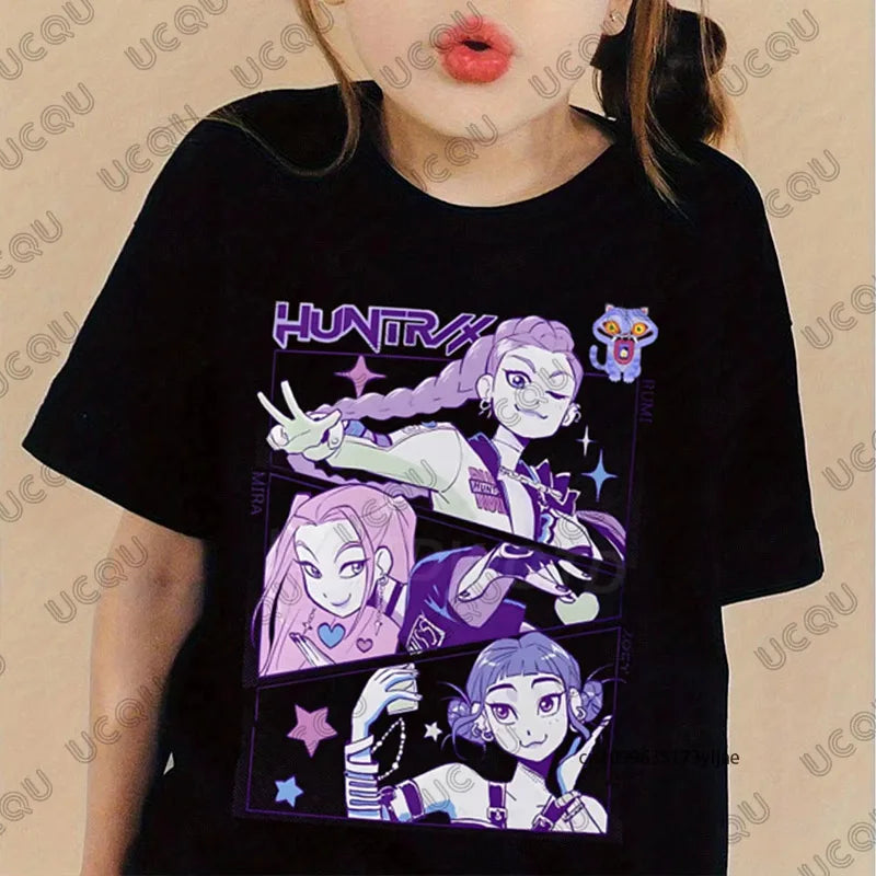 2025 New KPop Demon Hunters Cartoon Print Kids Cotton T-shirts Summer Short Sleeve Tees Boys and Girls Clothes Casual Tops