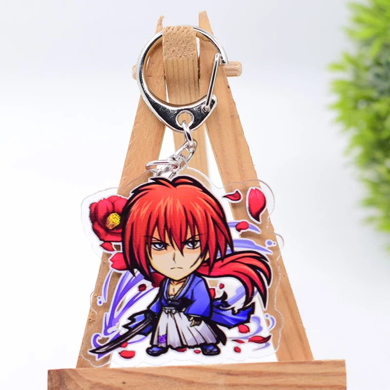 10 Styles Rurouni Kenshin Keychain Double Sided Acrylic Cartoon Key Chain Pendant Anime Accessories Keyring Fans Gift