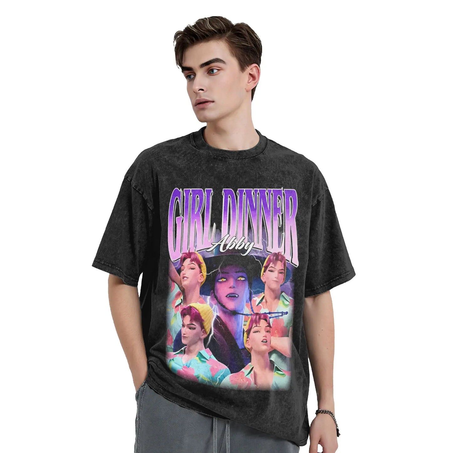 Kpop Demon Hunters Girl Dinner T-Shirt for Men Casual Pure Cotton Tees Crewneck Short Sleeve T Shirt Printing Clothing