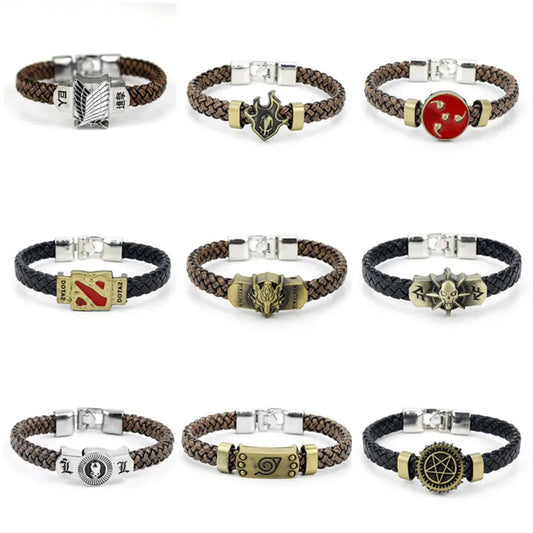 Attack on Titan Bleach Black Butler Charm Bracelet DOTA2 Final Fantasy Cosplay Leather Bracelet Wristband Bangle Wristlet