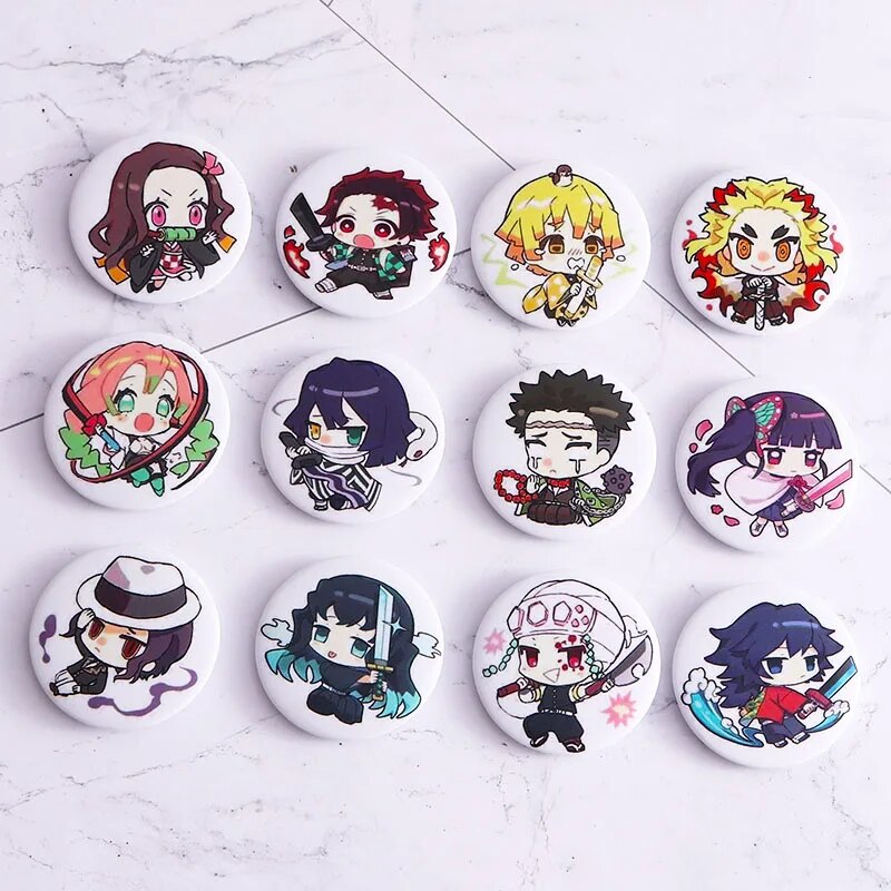 12pcs/set Anime Demon Slayer Kimetsu No Yaiba Kamado Tanjirou Cosplay Prop Pin Brooch Kamado Nezuko Badges Button Brooch Pins