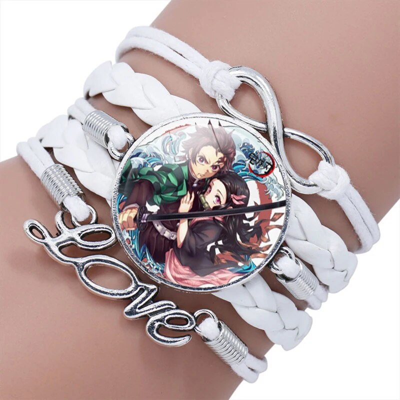 Demon Slayer Leather Bracelet Kimetsu No Yaiba Kamado Tanjirou Nezuko Cosplay Multi-layer Leather Bracelets for Fans