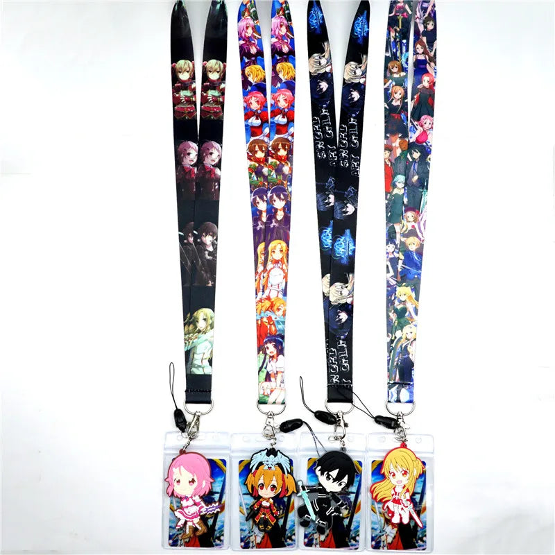 Anime Sword Art Online SAO Key Lanyard ID Badge Holder Phone Neck Strap with Fashion Key Chain Keychain Charms Accessories Gift