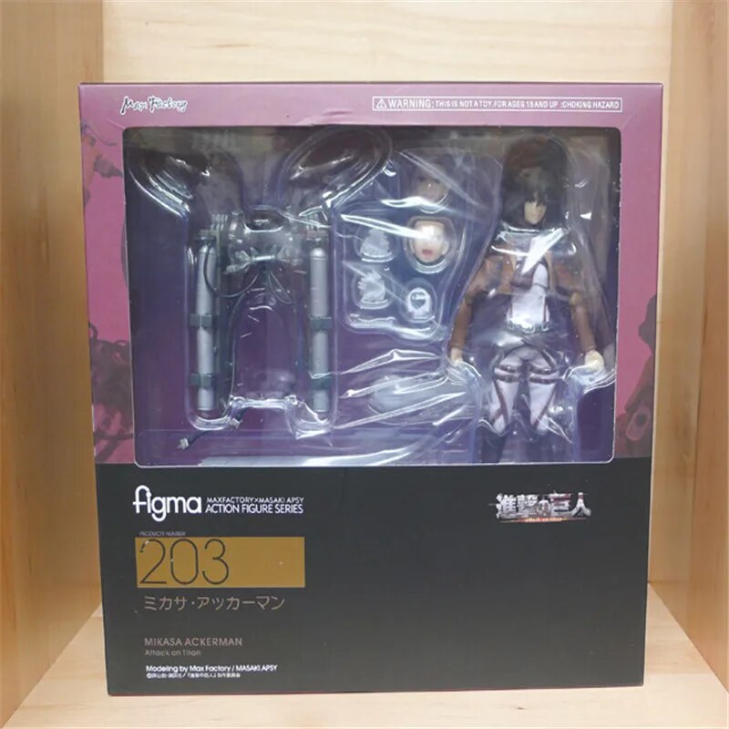 Anime Attack on Titan 203 Mikasa Ackerman Figma acción 15CM figura de PVC en miniatura juguete estatuilla muñeca coleccionable