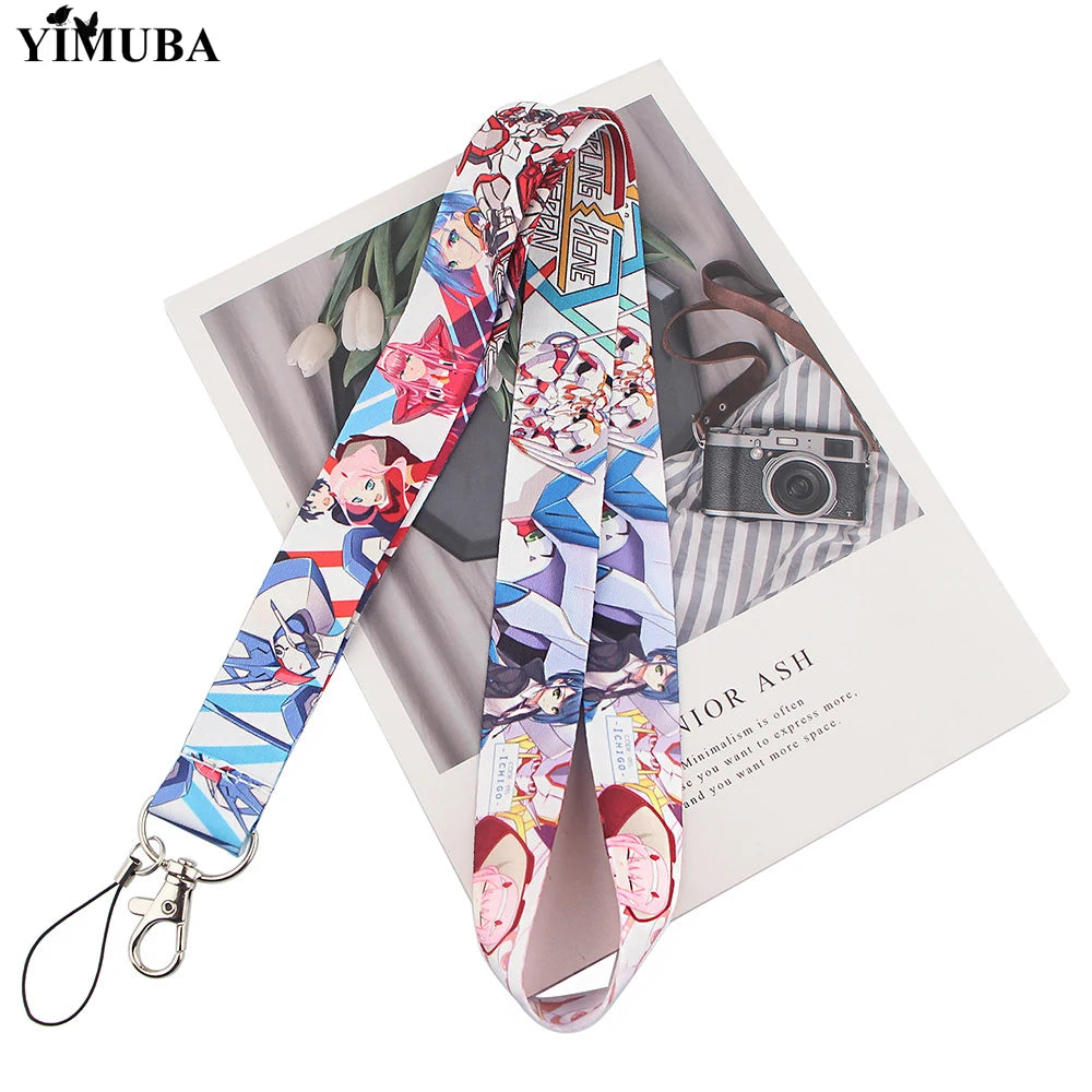 DARLING In The FRANXX Lanyards Keychain Anime Figures Zero Two 02 Cartoon Printed Ribbon Key Chain Neck Straps Anime Accessories