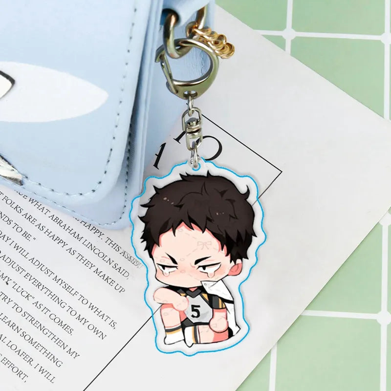 High Quality Haikyuu! Anime Volleyball Boy Japan Acrylic Rubber Keychain Cute Cartoon Funny Crying Face Key Ring Pendant