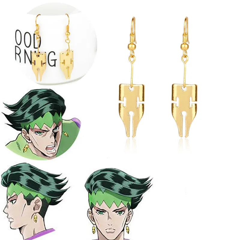 Anime jojo bizarre adventure Rohan Kishibe Gold Color Pen Nib Earring  For Women Girls Cosplay Accessories Fashion Jewelry