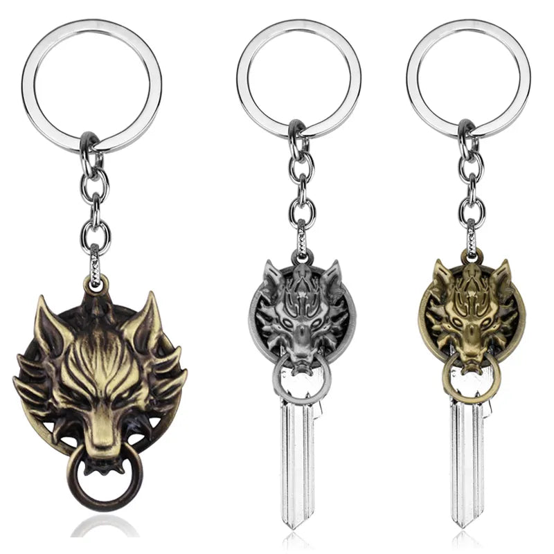 Game Final Fantasy Keyring Keychain Vintage Gothic Wolf Head Key Chain Key Holder Animal Wolf Key Pendant Key Ring Jewelry