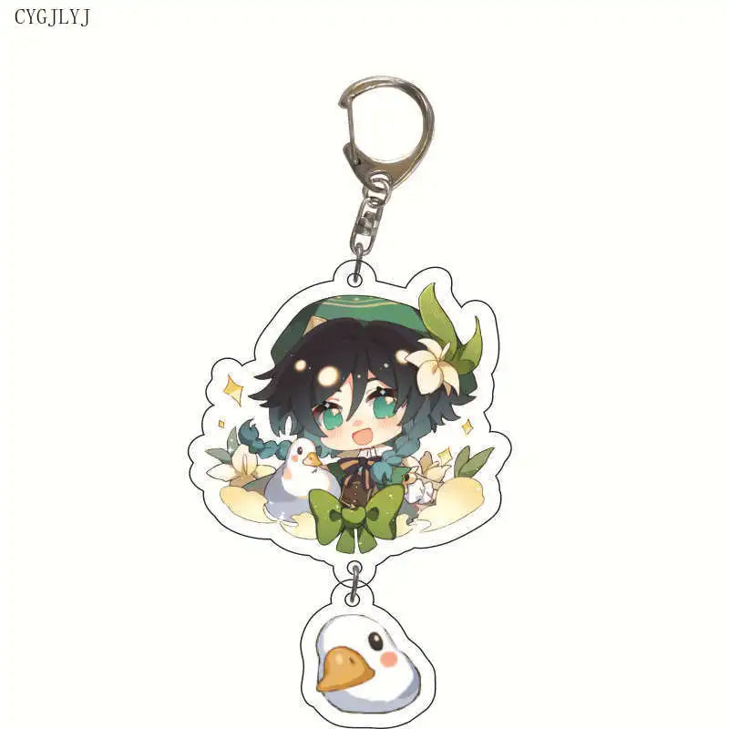 Anime Genshin Impact Zhongli Diluc Venti Paimon Keychain Base Acrylic Stands Keyring Gift For Men Women Bag Keyring Jewelry Gift