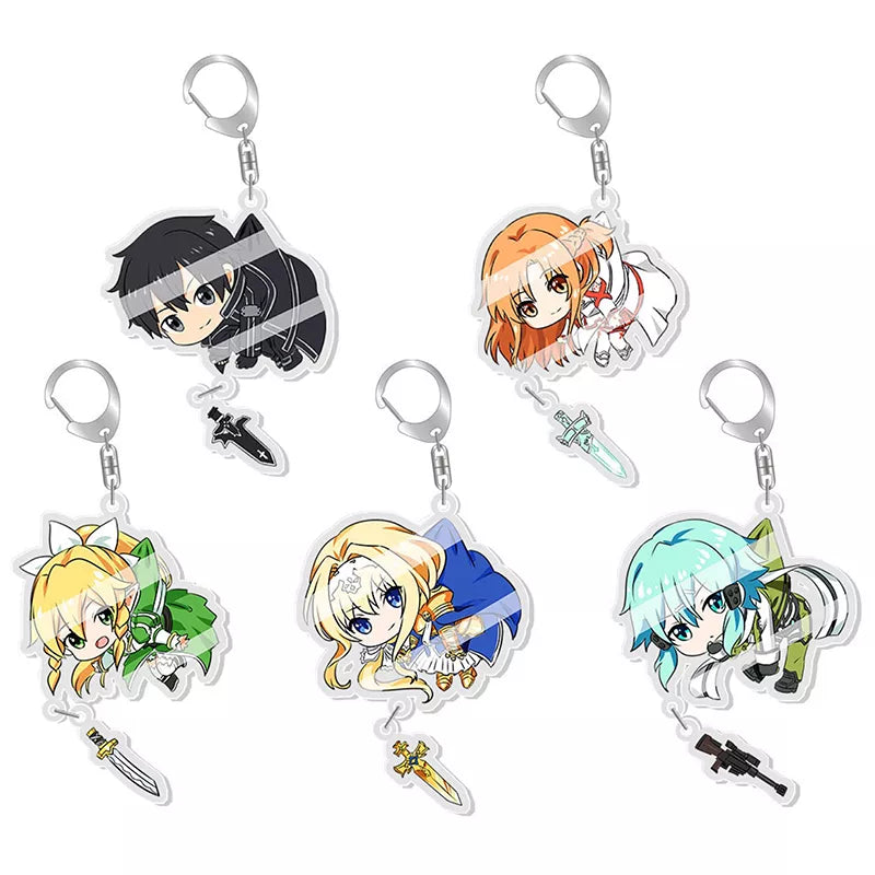 Sword Art Online Keychain Kirito Asuna Yuuki Asuna Asada Shino Q Version Lovely Pendant Key Chain Backpack Bag Charm Toy Keyring