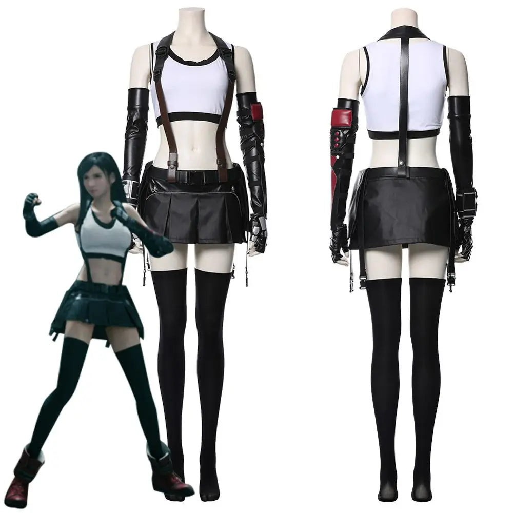 Final Fantasy VII Cosplay Tifa Lockhart Cosplay Costume Women Girl Outfit Sports Vest Skirt  Full Set Halloween Carnival