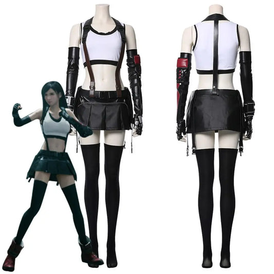 Final Fantasy VII-Disfraz de Tifa Lockhart para mujer y niña, conjunto completo de falda y chaleco deportivo, Carnaval de Halloween