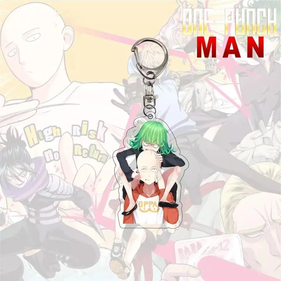 Llavero japonés de dibujos animados One Punch Man, figuras geniales de Anime, llavero colgante acrílico de doble cara, llavero de coche, juguete para regalo para fanáticos