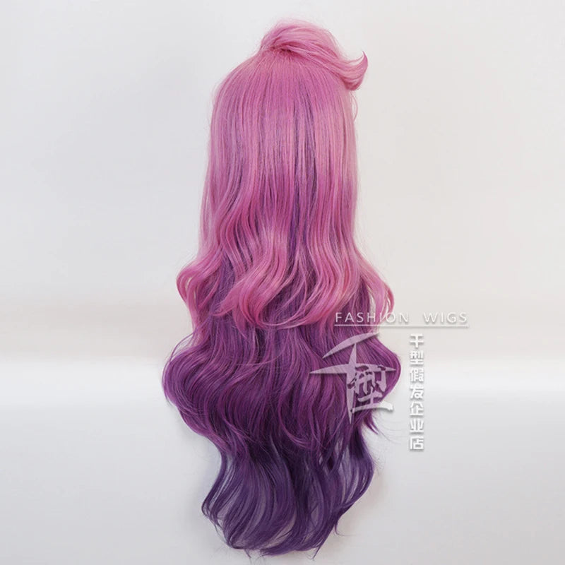 Game Seraphine Wave Curly Wig Cosplay Costume KDA Heat Resistant Synthetic Hair Women Pink Mixed Purple Long Wigs