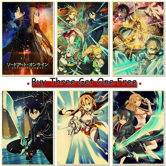 Anime Poster Sword Art Online Kraft Paper Vintage Posters Home Room Art Wall Stickers 4K High Quality