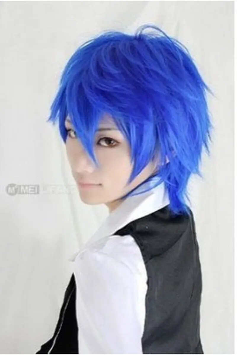 Peluca de anime para Vocaloid Kaito Cosplay Corto Azul Recto Pelucas de pelo sintético Hombres Moda Peruca Pelucas