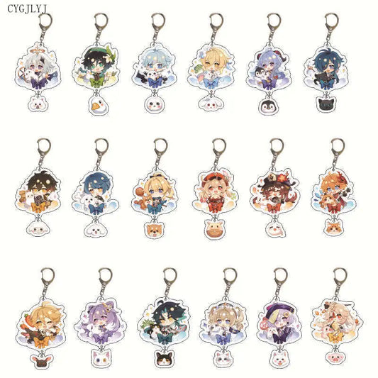 Anime Genshin Impact Zhongli Diluc Venti Paimon Keychain Base Acrylic Stands Keyring Gift For Men Women Bag Keyring Jewelry Gift