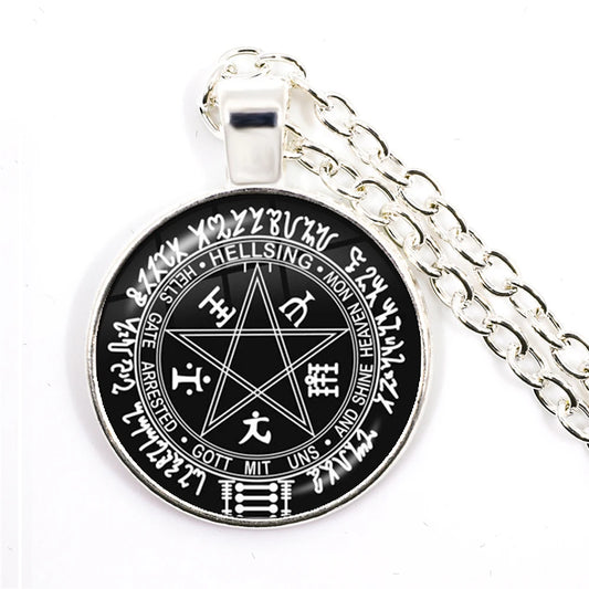 Hellsing Alucard Pentagram Pendant Necklace 25mm Glass Cabochon Pentagram Statement Pendant Jewelry For Women Girls Gift