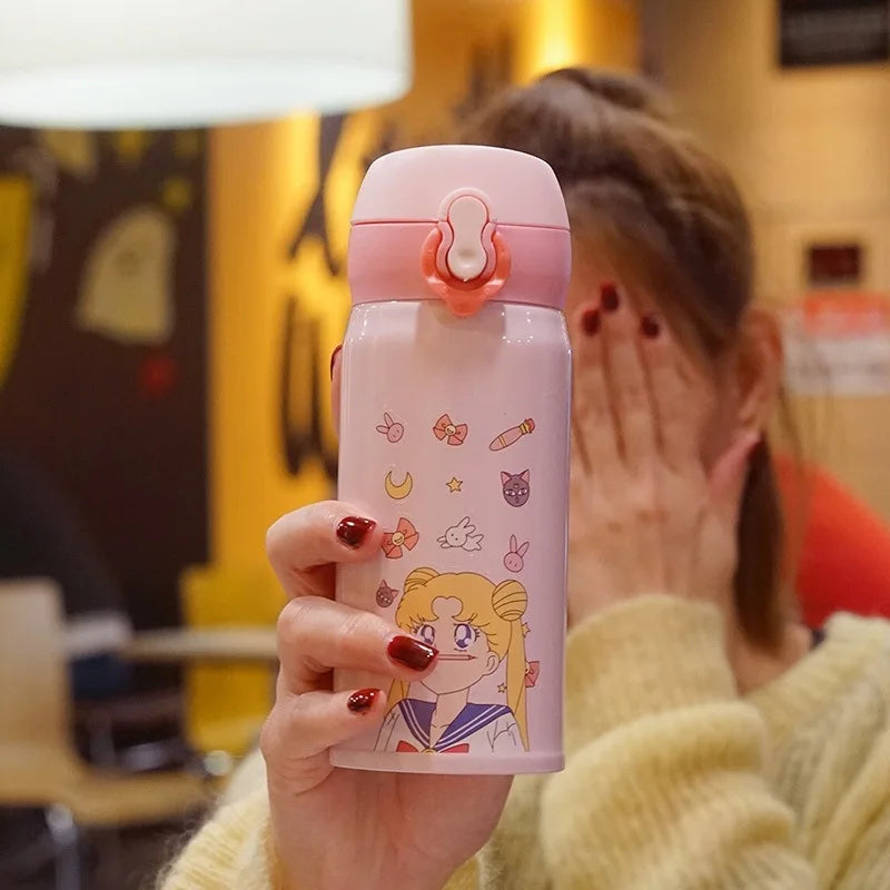 Kawaii Sailor Moon Thermos Bottle Cute Hot Water Bottle Cartoon Stainless Steel Christma Gift Cup Portable Leakproof Thermos Cup