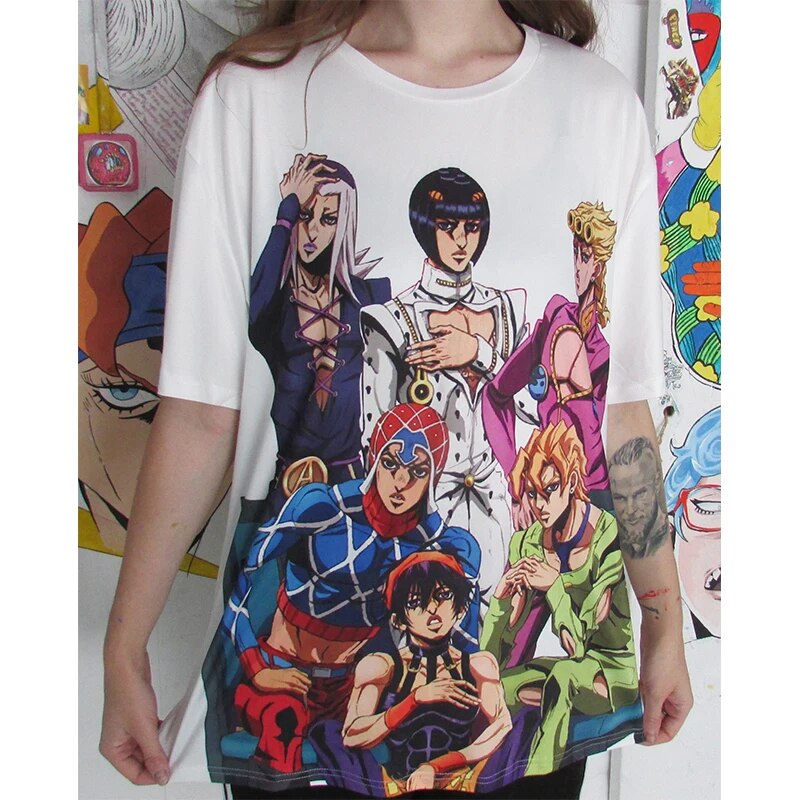 Nueva camiseta de hombre Anime JoJo Bizarre Adventure camisetas con estampado 3D hombres/mujeres Harajuku ropa informal estilo camisetas de manga corta T133