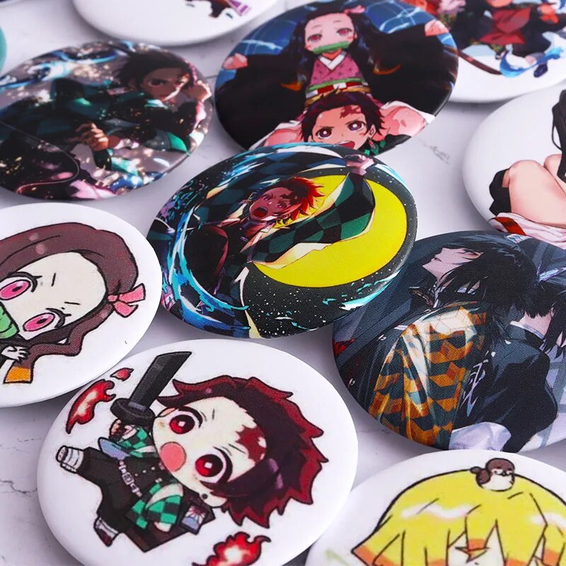 12 unids/set Anime demonio asesino Kimetsu No Yaiba Kamado Tanjirou Cosplay Prop Pin broche Kamado Nezuko insignias broche de botón pines