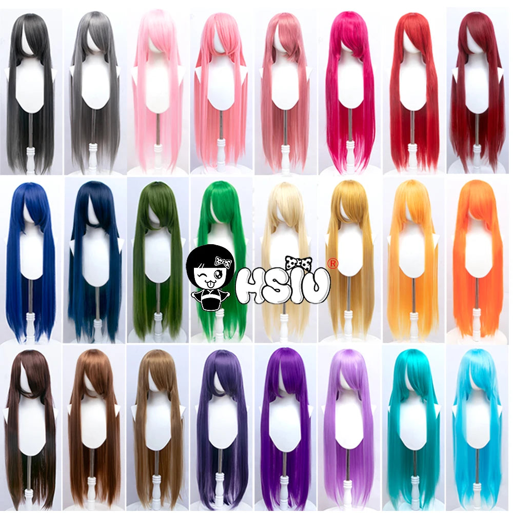 100Cm Long Staight Cosplay Wig HSIU Heat Resistant Synthetic Hair Anime Party wigs 42 color Colourful  brand wig cap