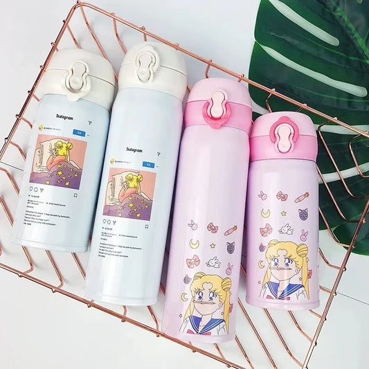 Kawaii Sailor Moon Thermos Bottle Cute Hot Water Bottle Cartoon Stainless Steel Christma Gift Cup Portable Leakproof Thermos Cup