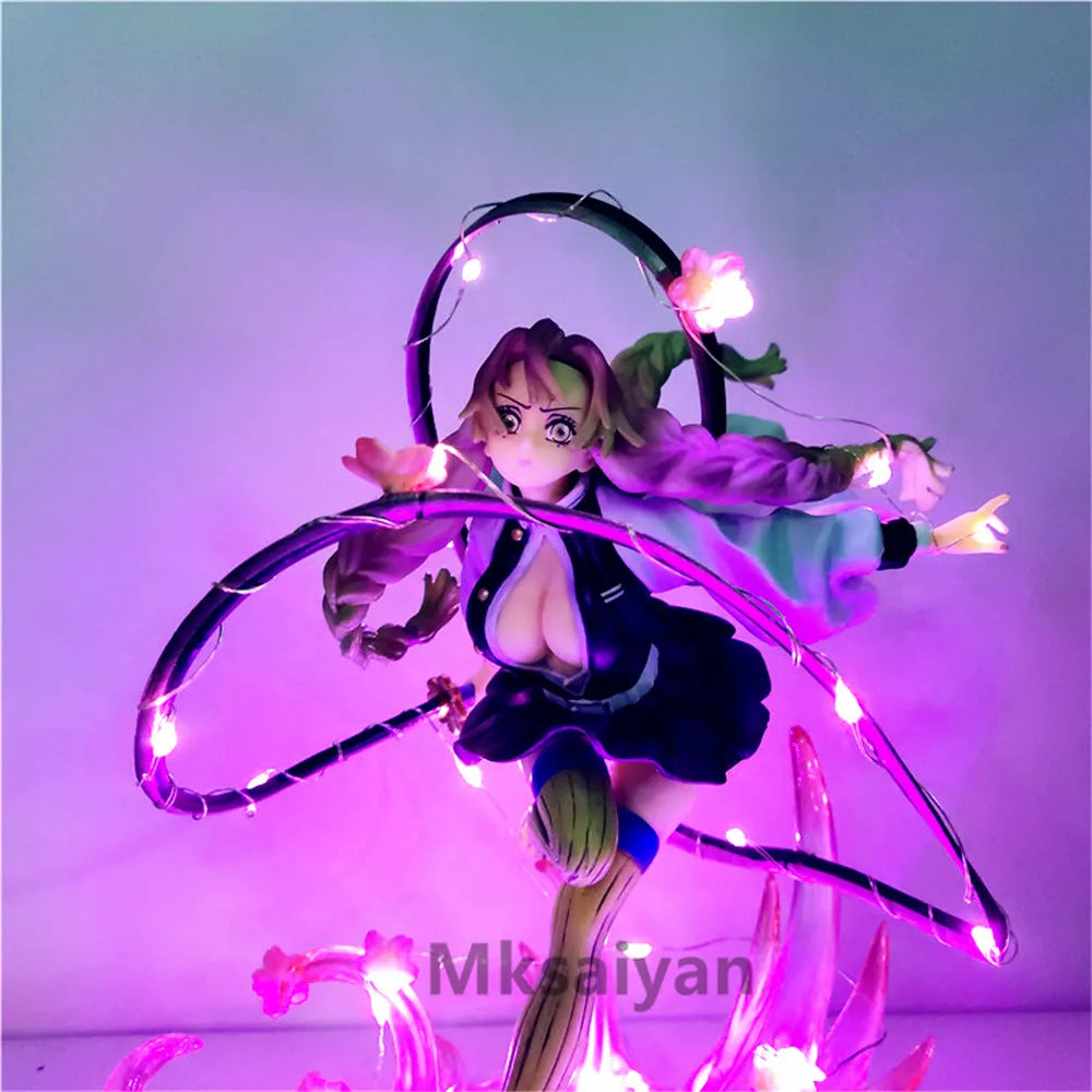 Figuras de Anime Demon Slayer Kanroji Mitsuri PVC juguetes con luz Led DIY Kimetsu no Yaiba 21cm decoración dormitorio figura de acción con luz nocturna Visual