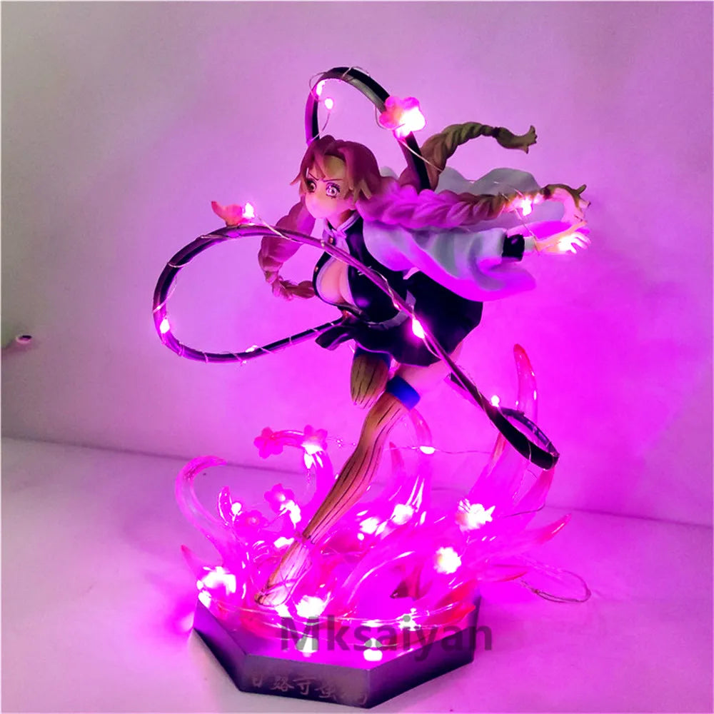 Figuras de Anime Demon Slayer Kanroji Mitsuri PVC juguetes con luz Led DIY Kimetsu no Yaiba 21cm decoración dormitorio figura de acción con luz nocturna Visual