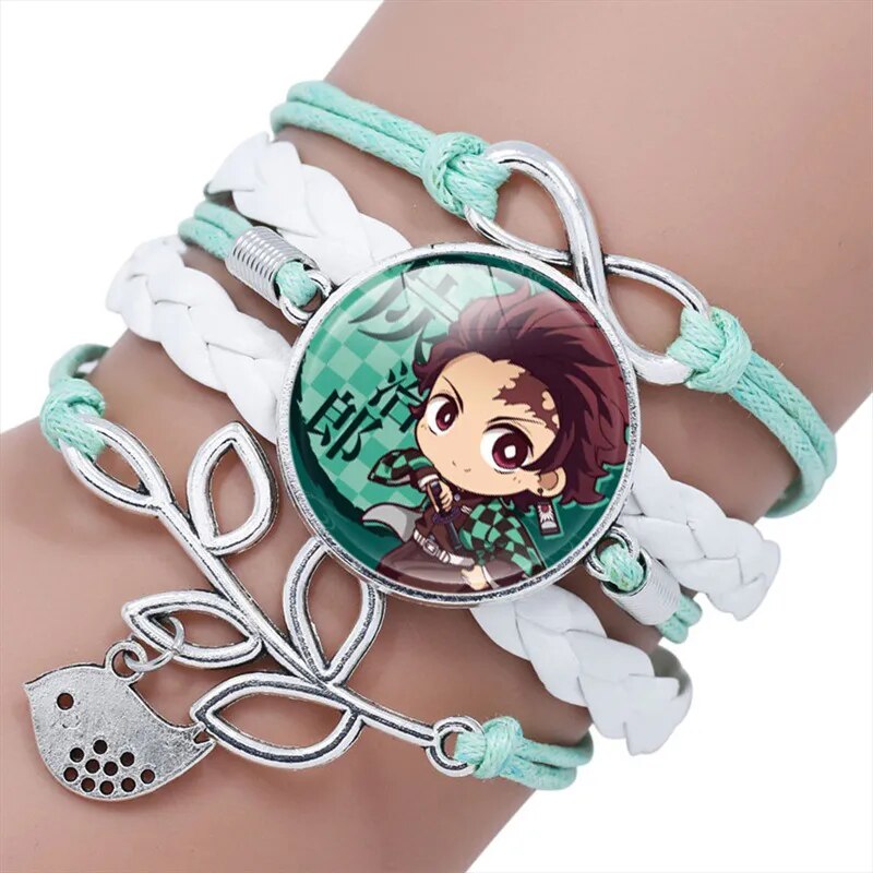 Demon Slayer Leather Bracelet Kimetsu No Yaiba Kamado Tanjirou Nezuko Cosplay Multi-layer Leather Bracelets for Fans