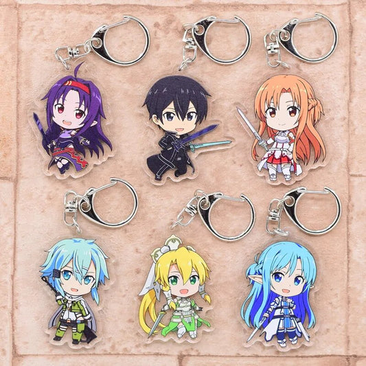 Sword Art Online Keychain Double Sided Acrylic Cartoon Key Chain Pendant Anime Accessories Keyring Hot Sale