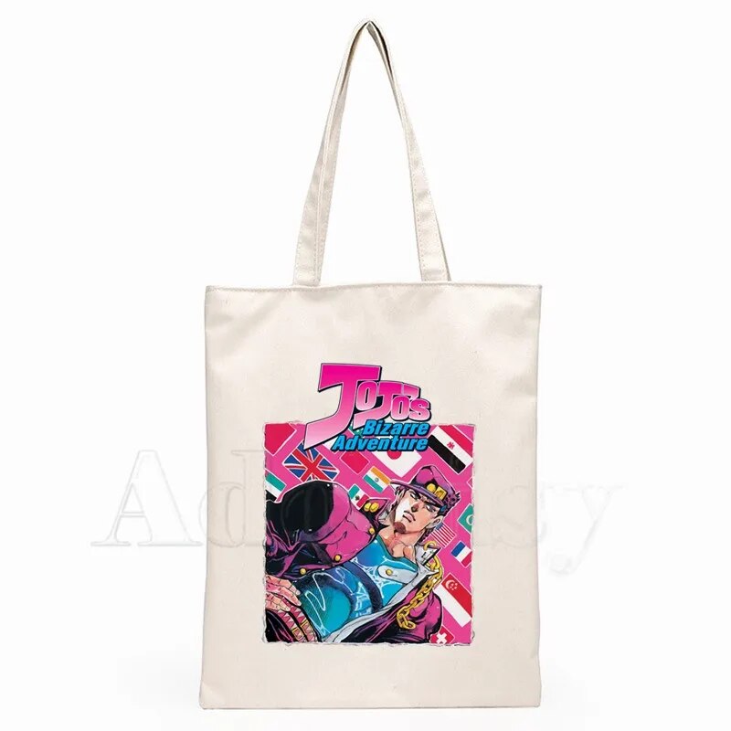 JoJo Bizarre Adventure Bolsos unisex Bolso de mano de lona personalizado Impresión de uso diario Bolsa de compras informal de viaje reutilizable