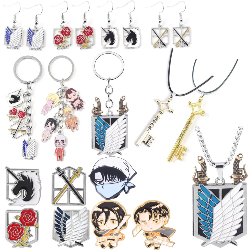 Wholesale 20Pcs Attack On Titan Necklaces Wings of Liberty Scouting Legion Cosplay Eren Key Pendant Necklace for Women Men