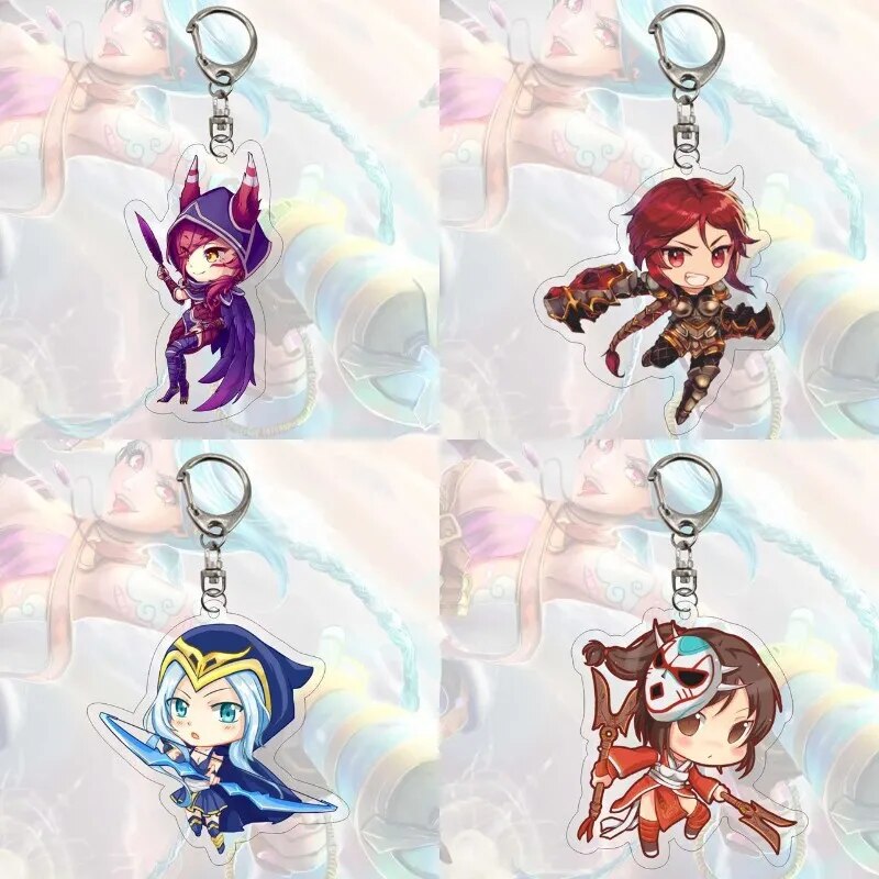 Hot Anime Game League Of Legends Keychains Lol Acrylic Figure Rakan Ahri Riven Yasuo Key Chain Bag Car Keyrings Fans Collection