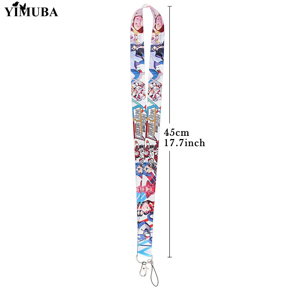 DARLING In The FRANXX Lanyards Keychain Anime Figures Zero Two 02 Cartoon Printed Ribbon Key Chain Neck Straps Anime Accessories