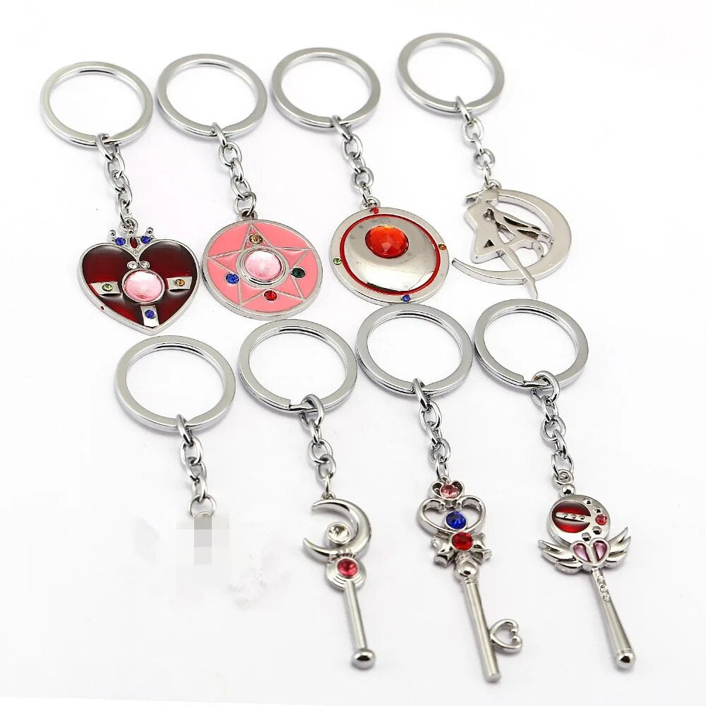 Anime Cosplay Jewelry Sailor Heart Moon Key Chain Heart Moon Bow Pendant Keychains Key Ring Car Keychain Women Girl Gift