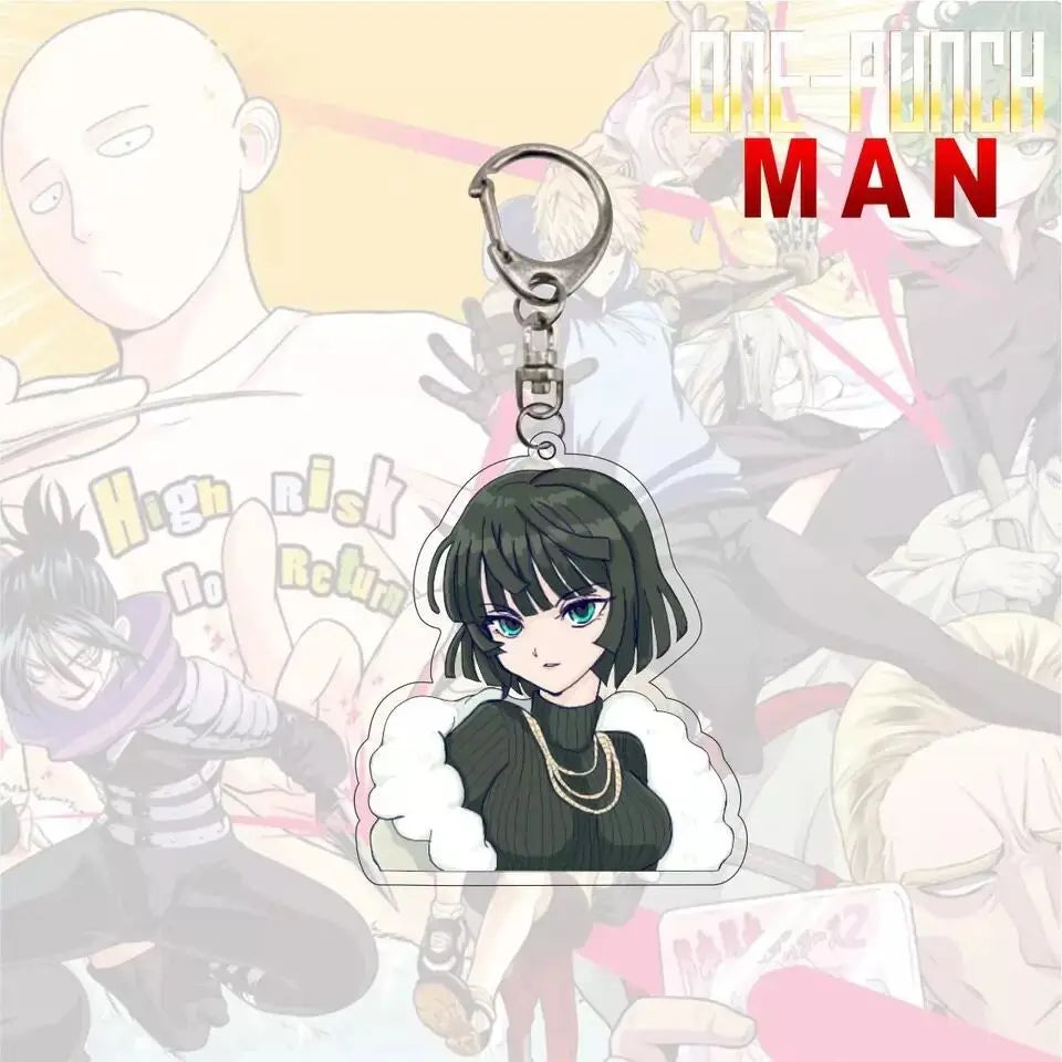 Japanese Cartoon One Punch Man Key Chain Cool Anime Figures Acrylic Double-Sided Pendant Key Ring Car Keychain Toy Gift for Fans