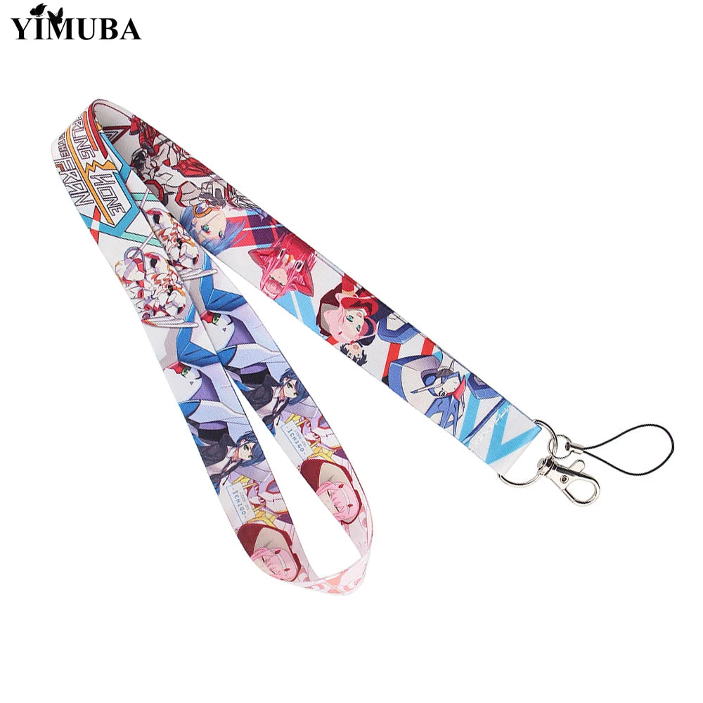 DARLING In The FRANXX Lanyards Keychain Anime Figures Zero Two 02 Cartoon Printed Ribbon Key Chain Neck Straps Anime Accessories