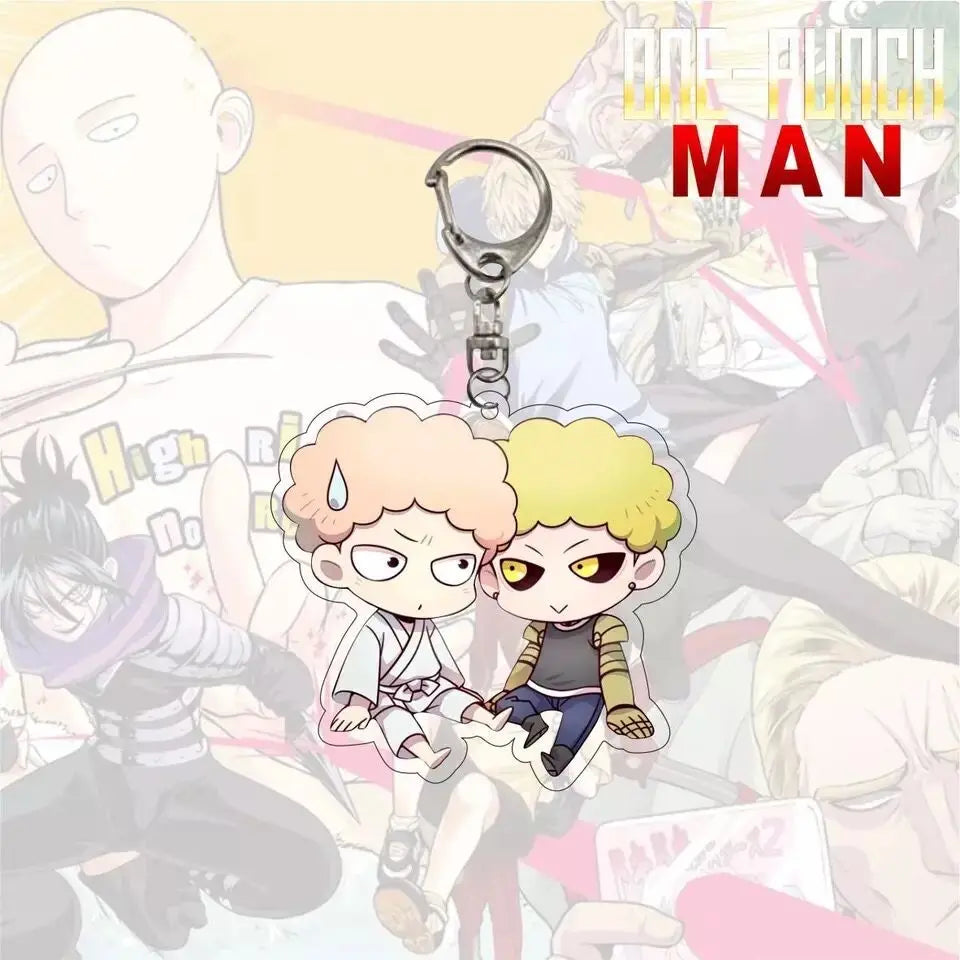 Japanese Cartoon One Punch Man Key Chain Cool Anime Figures Acrylic Double-Sided Pendant Key Ring Car Keychain Toy Gift for Fans