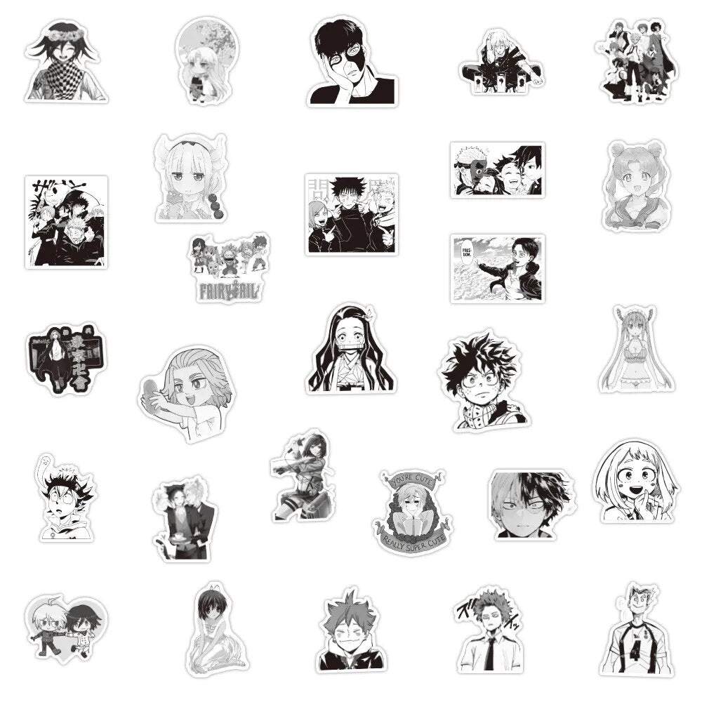 10/30/50PCS Black and White Anime Mixed Graffiti Stickers Tokyo Avengers/Volleyball Boys/Zero One/Waterproof Stickers Wholesale